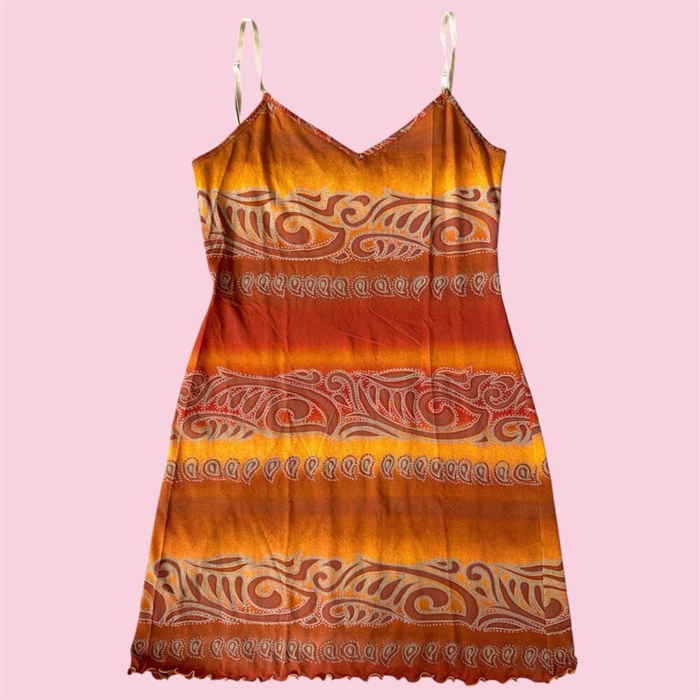 Sinequanone Paris orange and brown gradient boho dress with brown swirls